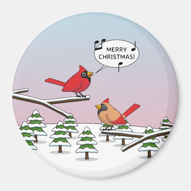 Cute Red Cardinal Singing God jul Magnet (Framsidan)