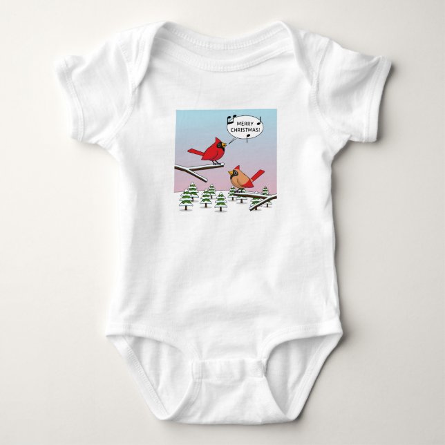 Cute Red Cardinal Singing God jul T Shirt (Framsida)