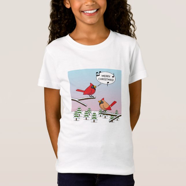 Cute Red Cardinal Singing God jul T Shirt (Framsida)