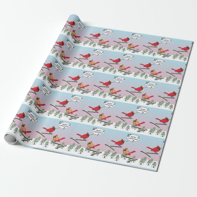 Cute Red Cardinal Singing Merry Christmas Presentpapper (Utrullad)