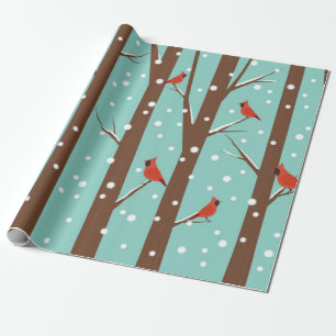 Cute Red Cardinals Perched on Winter Träd Wrappin Presentpapper