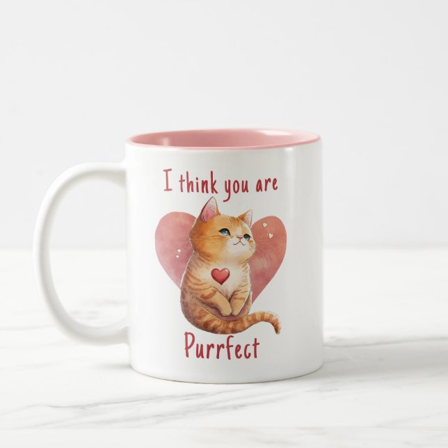 Cute Red cat kärlek pun roligt Valentine Två-Tonad Mugg (Vänster)