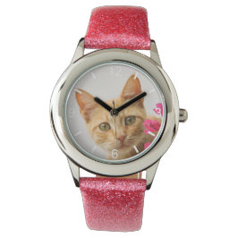 Cute Red Cat Kitten som tittar på Ögon huvudplatta Armbandsur