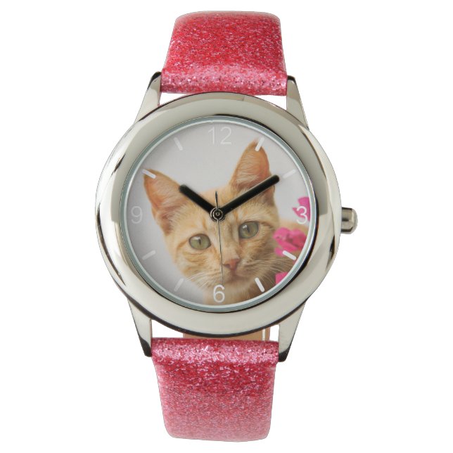 Cute Red Cat Kitten som tittar på Ögon huvudplatta Armbandsur (Framsida)