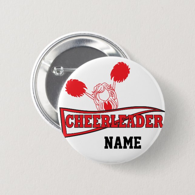 Cute Red CheerLeader Girl | DIY NAMN Knapp (Framsida & baksida)