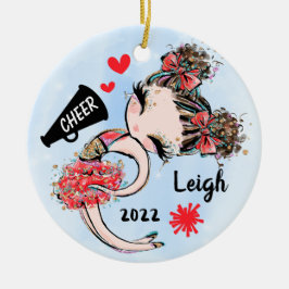 Cute Red CheerLeader Girl Ornament Brown Hair