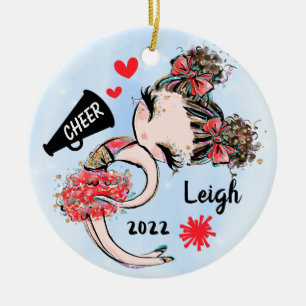 Cute Red CheerLeader Girl Ornament Brown Hair