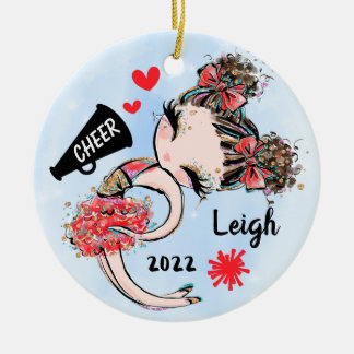 Cute Red CheerLeader Girl Ornament Brown Hair