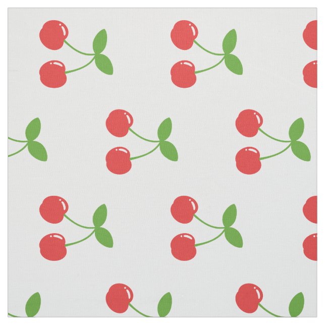 Cute Red Cherries with Grönt Löv on White Tyg (Provkarta)