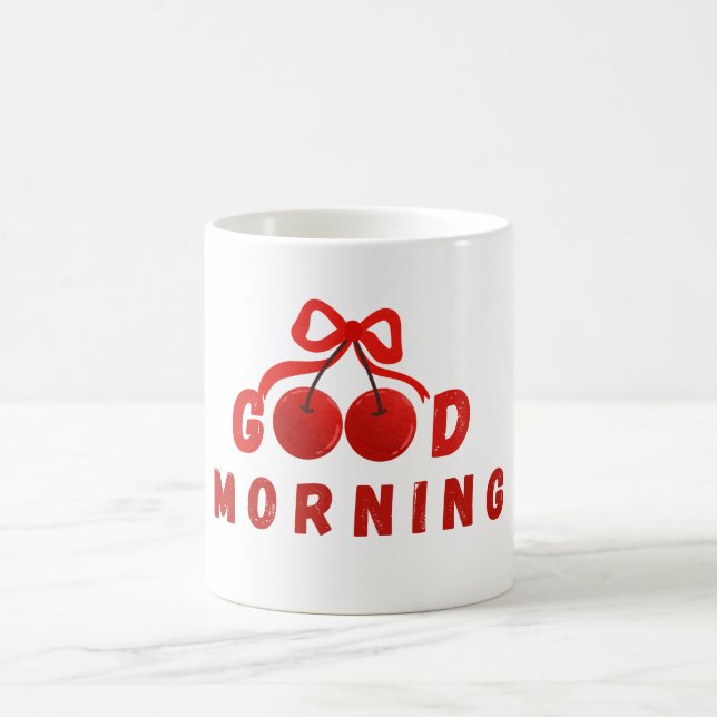 Cute Red Cherry Bow Good Morning Coffee Mug Kaffemugg (Center)