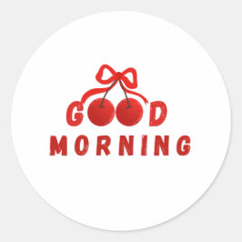 Cute Red Cherry Bow Good Morning Coffee Mug Runt Klistermärke