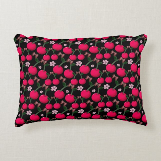Cute red Cherry floral pattern  Prydnadskudde (Framsidan)