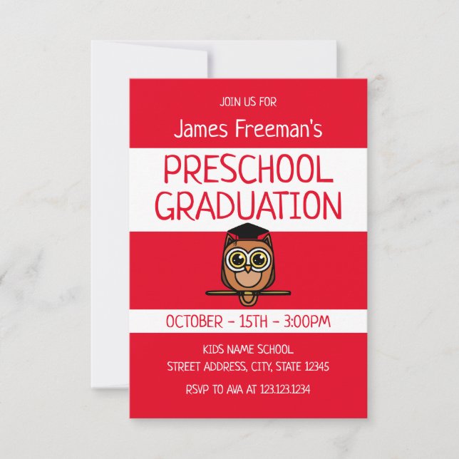 Cute Red Childrens Bok Stil Preschool Studenten Inbjudningar (Framsida)