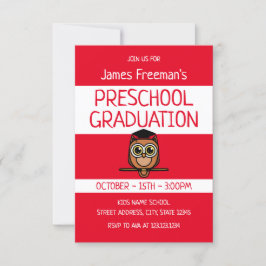 Cute Red Childrens Bok Stil Preschool Studenten Inbjudningar
