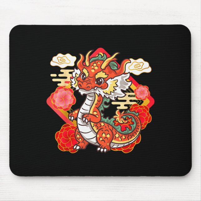 Cute Red Chinese New Year Of The Dragon 2024 Lunar Musmatta (Framsidan)
