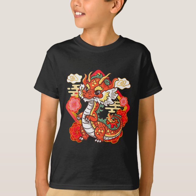 Cute Red Chinese New Year Of The Dragon 2024 Lunar T Shirt (Framsida)