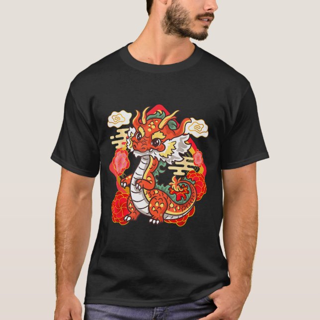 Cute Red Chinese New Year Of The Dragon 2024 Lunar T Shirt (Framsida)
