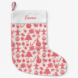 Cute Red Christmas Pattern -  Festive & Fun Liten Julstrumpa