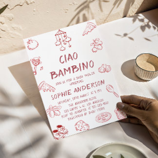 Cute Red Ciao Bambino Italian Baby Shower Inbjudningar