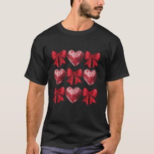 Cute Red Coquette Bow Heart Disco Boll Cute Valent T Shirt