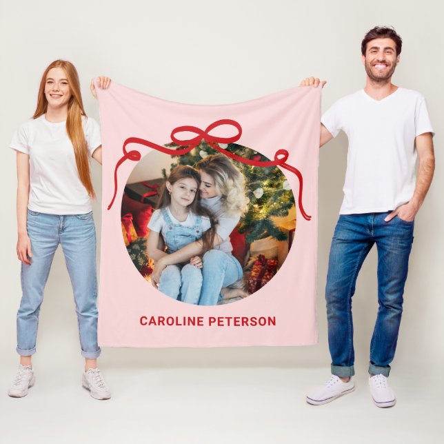 Cute Red Coquette Bow Ribbon Custom Photo Gift Fleecefilt (På plats)