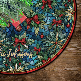 Cute red coquette bows stained glass custom julgransmatta borstad polyester