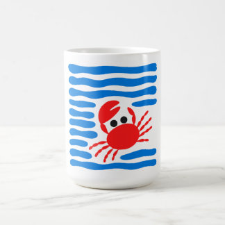 Cute Red Crab & Blue Waves Coastal Kaffemugg