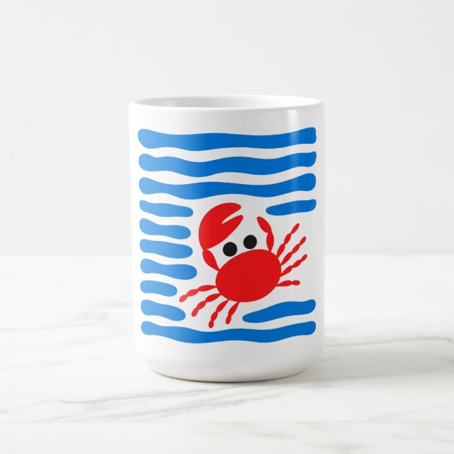 Cute Red Crab & Blue Waves Coastal Kaffemugg (Center)