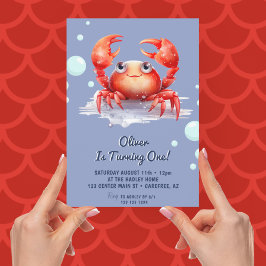 Cute Red Crab Boy 1:a födelsedagen Inbjudningar