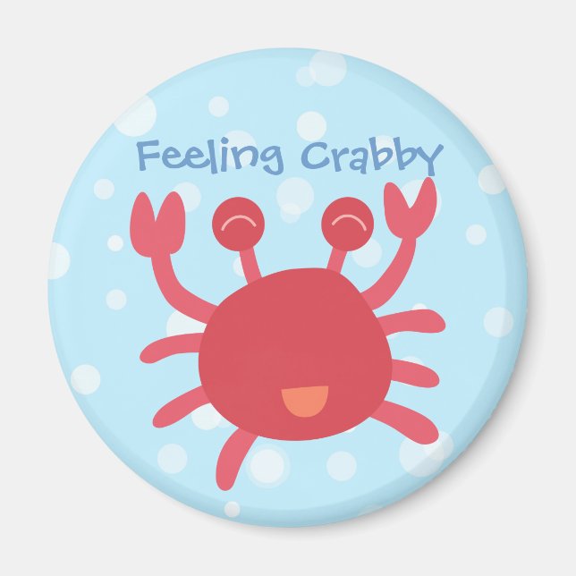 Cute Red Crab Feeling Crabby Pun Magnet (Framsidan)