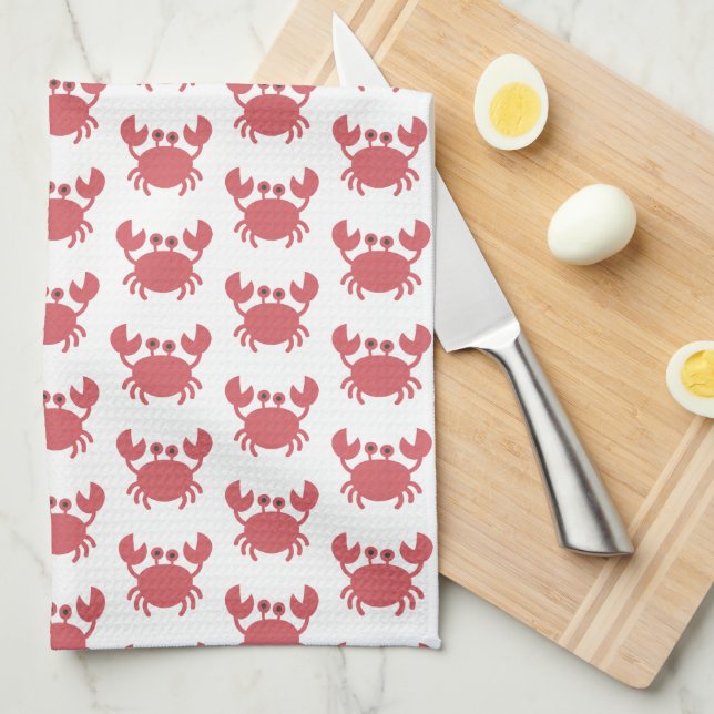 Cute Red Crab Mönster - Kusten Kökshandduk (Vikt i Fjärdedel)