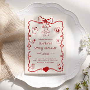 Cute Red & Creamy Baby Shower för flickor eller po Inbjudningar