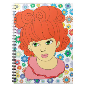 Cute Red Curly Hair Little Girl Anteckningsbok