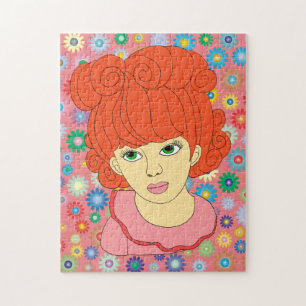 Cute Red Curly Hair Little Girl Pussel