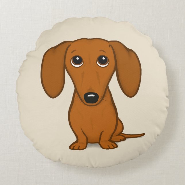 Cute Red Dachshund| Lustigt Wiener-Hund för Teckna Rund Kudde (Framsidan)