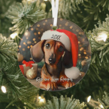 Cute Red Dachshund Puppy med Santa Hat