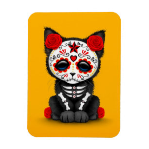 Cute Red Day of the dead Kitten Cat, gult Magnet