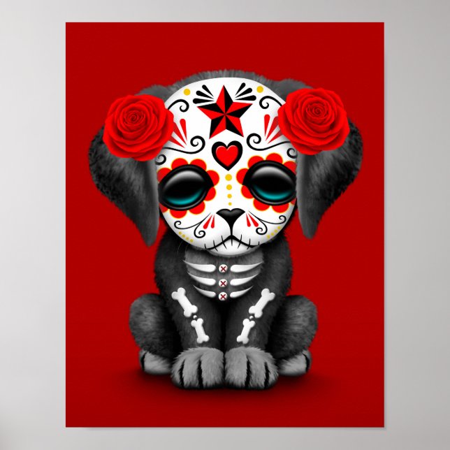 Cute Red Day of the dead Puppy Hund Poster (Framsidan)
