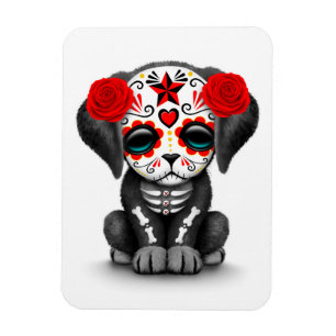 Cute Red Day of the dead Puppy Hund White Magnet