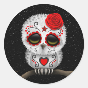 Cute Red Day of the dead Sugar Skull Uggla Stars Runt Klistermärke