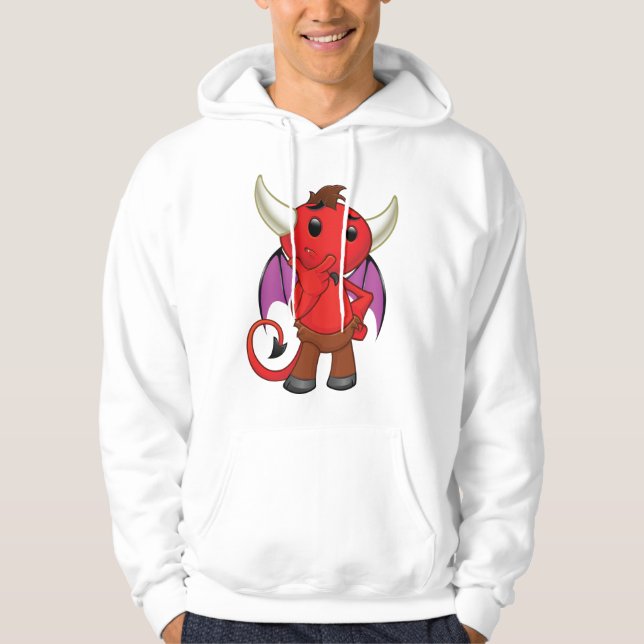 Cute Red Devil Character Thinking Mischievous Hoodie (Framsida)