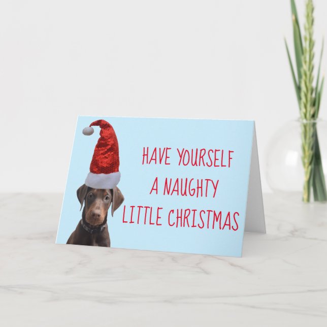 Cute Red Doberman puppy Santa Hattel Large Tack Kort (Framsida)