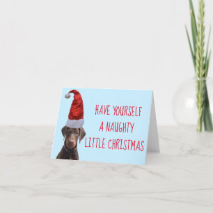 Cute Red Doberman-valpen med jultomtejul Tack Kort