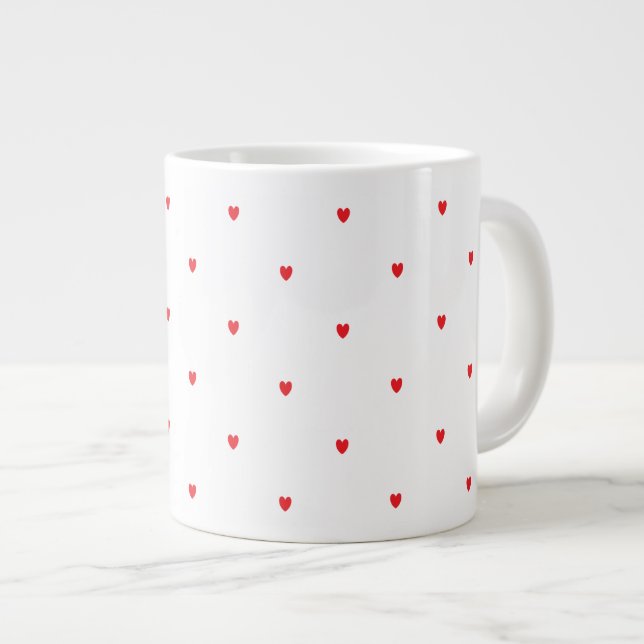 Cute Red Doodle Hearts White Classy Elegant Trendi Jumbo Mugg (Framsida höger)