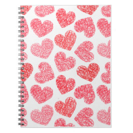 Cute Red Doodled Heart Valentindagen Mönster Anteckningsbok
