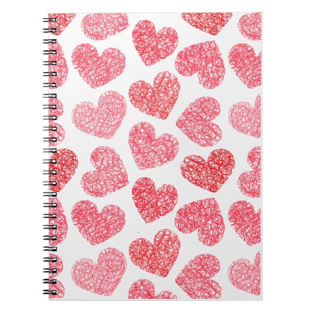 Cute Red Doodled Heart Valentindagen Mönster Anteckningsbok (Framsidan)