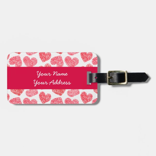 Cute Red Doodled Heart Valentindagen Mönster Bagagebricka (Horisontell Framsida)
