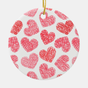 Cute Red Doodled Heart Valentindagen Mönster Julgransprydnad Keramik