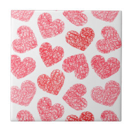Cute Red Doodled Heart Valentindagen Mönster Kakelplatta