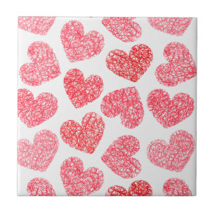 Cute Red Doodled Heart Valentindagen Mönster Kakelplatta